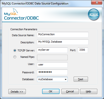 我的SQL ODBC数据源名称对话框