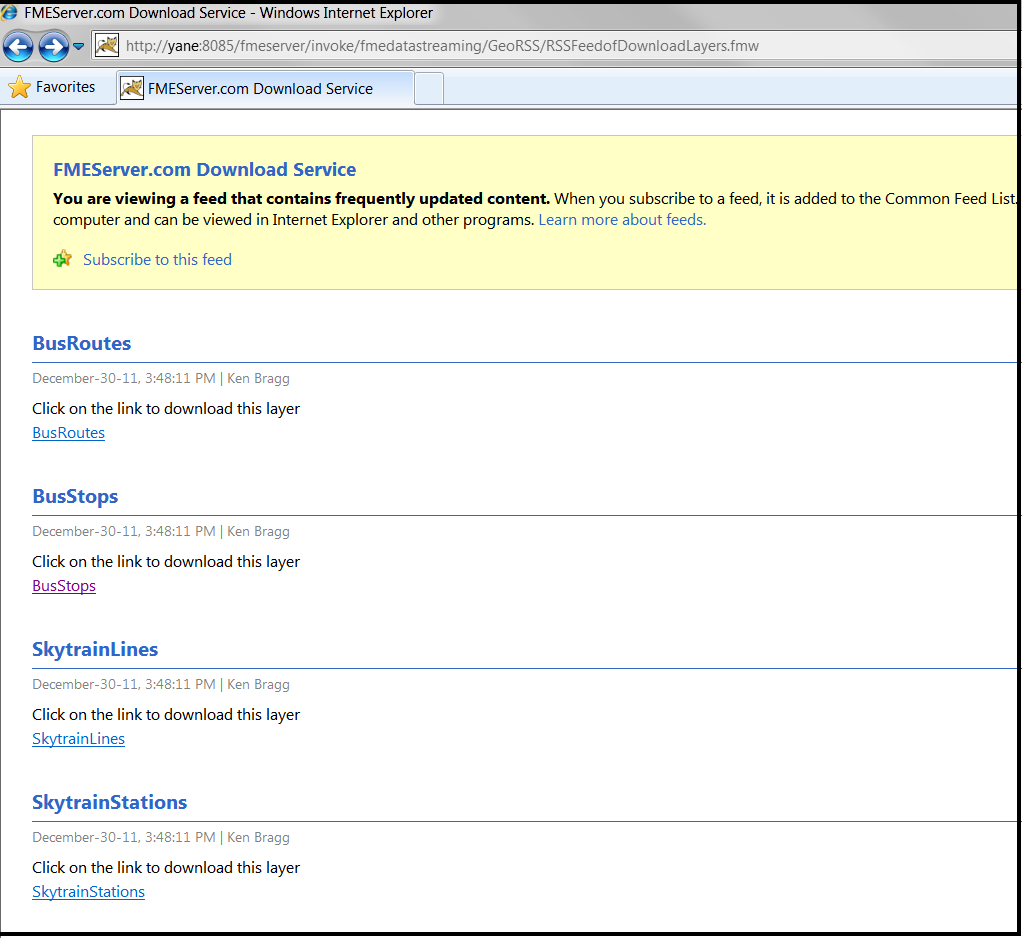 RSS Feeds shown in Browser
